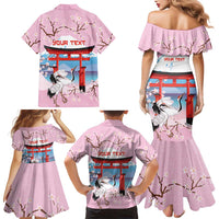 Japanese Torii Gate Cranes Personalised Family Matching Mermaid Dress and Hawaiian Shirt Fuji Mount Sakura Seigaiha Pattern