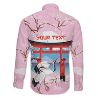 Japanese Torii Gate Cranes Personalised Family Matching Off The Shoulder Long Sleeve Dress and Hawaiian Shirt Fuji Mount Sakura Seigaiha Pattern LT14 - Polynesian Pride