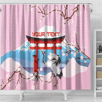 Japanese Torii Gate Cranes Personalised Shower Curtain Fuji Mount Sakura Seigaiha Pattern