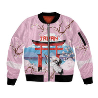 Japanese Torii Gate Cranes Personalised Sleeve Zip Bomber Jacket Fuji Mount Sakura Seigaiha Pattern