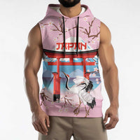 Japanese Torii Gate Cranes Personalised Sleeveless Hoodie Fuji Mount Sakura Seigaiha Pattern