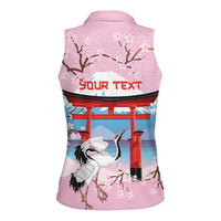 Japanese Torii Gate Cranes Personalised Women Sleeveless Polo Shirt Fuji Mount Sakura Seigaiha Pattern
