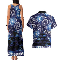 Matariki New Zealand Couples Matching Tank Maxi Dress and Hawaiian Shirt NZ Niho Taniwha Maori New Year Blue Galaxy LT14 - Polynesian Pride