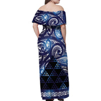 Matariki New Zealand Family Matching Off Shoulder Maxi Dress and Hawaiian Shirt NZ Niho Taniwha Maori New Year Blue Galaxy LT14 - Polynesian Pride