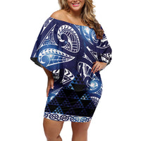 Matariki New Zealand Off Shoulder Short Dress NZ Niho Taniwha Maori New Year Blue Galaxy LT14 Women Blue - Polynesian Pride