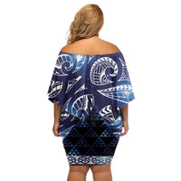 Matariki New Zealand Off Shoulder Short Dress NZ Niho Taniwha Maori New Year Blue Galaxy LT14 - Polynesian Pride