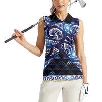 Matariki New Zealand Women Sleeveless Polo Shirt NZ Niho Taniwha Maori New Year Blue Galaxy LT14 - Polynesian Pride
