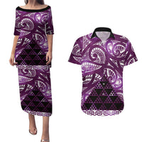 Matariki New Zealand Couples Matching Puletasi and Hawaiian Shirt NZ Niho Taniwha Maori New Year Purple Galaxy LT14 Purple - Polynesian Pride