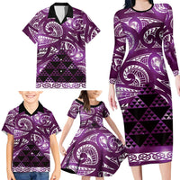 Matariki New Zealand Family Matching Long Sleeve Bodycon Dress and Hawaiian Shirt NZ Niho Taniwha Maori New Year Purple Galaxy LT14 - Polynesian Pride