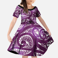 Matariki New Zealand Family Matching Summer Maxi Dress and Hawaiian Shirt NZ Niho Taniwha Maori New Year Purple Galaxy LT14 Daughter's Dress Purple - Polynesian Pride