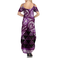 Matariki New Zealand Family Matching Summer Maxi Dress and Hawaiian Shirt NZ Niho Taniwha Maori New Year Purple Galaxy LT14 - Polynesian Pride