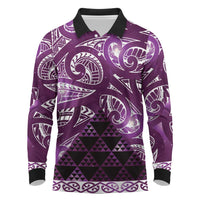 Matariki New Zealand Long Sleeve Polo Shirt NZ Niho Taniwha Maori New Year Purple Galaxy LT14 Purple - Polynesian Pride