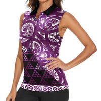 Matariki New Zealand Women Sleeveless Polo Shirt NZ Niho Taniwha Maori New Year Purple Galaxy LT14 - Polynesian Pride