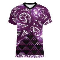 Matariki New Zealand Women V-Neck T-Shirt NZ Niho Taniwha Maori New Year Purple Galaxy LT14 Female Purple - Polynesian Pride
