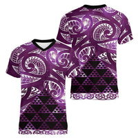 Matariki New Zealand Women V-Neck T-Shirt NZ Niho Taniwha Maori New Year Purple Galaxy LT14 - Polynesian Pride