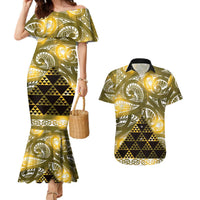 Matariki New Zealand Couples Matching Mermaid Dress and Hawaiian Shirt NZ Niho Taniwha Maori New Year Yellow Galaxy LT14 Yellow - Polynesian Pride