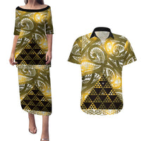 Matariki New Zealand Couples Matching Puletasi and Hawaiian Shirt NZ Niho Taniwha Maori New Year Yellow Galaxy LT14 Yellow - Polynesian Pride