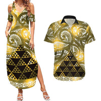 Matariki New Zealand Couples Matching Summer Maxi Dress and Hawaiian Shirt NZ Niho Taniwha Maori New Year Yellow Galaxy LT14 Yellow - Polynesian Pride