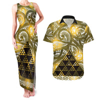 Matariki New Zealand Couples Matching Tank Maxi Dress and Hawaiian Shirt NZ Niho Taniwha Maori New Year Yellow Galaxy LT14 Yellow - Polynesian Pride