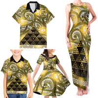 Matariki New Zealand Family Matching Tank Maxi Dress and Hawaiian Shirt NZ Niho Taniwha Maori New Year Yellow Galaxy LT14 - Polynesian Pride
