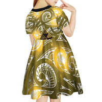 Matariki New Zealand Kid Short Sleeve Dress NZ Niho Taniwha Maori New Year Yellow Galaxy