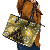 Matariki New Zealand Leather Tote Bag NZ Niho Taniwha Maori New Year Yellow Galaxy