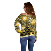 Matariki New Zealand Off Shoulder Sweater NZ Niho Taniwha Maori New Year Yellow Galaxy