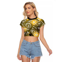 Matariki New Zealand Raglan Cropped T Shirt NZ Niho Taniwha Maori New Year Yellow Galaxy