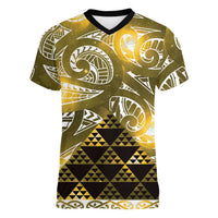 Matariki New Zealand Women V-Neck T-Shirt NZ Niho Taniwha Maori New Year Yellow Galaxy LT14 Female Yellow - Polynesian Pride