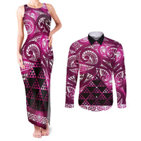 Matariki New Zealand Couples Matching Tank Maxi Dress and Long Sleeve Button Shirt NZ Niho Taniwha Maori New Year Pink Galaxy LT14 Pink - Polynesian Pride