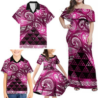 Matariki New Zealand Family Matching Off Shoulder Maxi Dress and Hawaiian Shirt NZ Niho Taniwha Maori New Year Pink Galaxy LT14 - Polynesian Pride