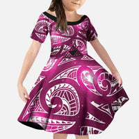 Matariki New Zealand Family Matching Short Sleeve Bodycon Dress and Hawaiian Shirt NZ Niho Taniwha Maori New Year Pink Galaxy LT14 Daughter's Dress Pink - Polynesian Pride