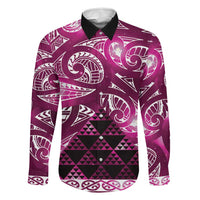 Matariki New Zealand Family Matching Summer Maxi Dress and Hawaiian Shirt NZ Niho Taniwha Maori New Year Pink Galaxy LT14 Dad's Shirt - Long Sleeve Pink - Polynesian Pride