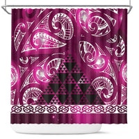 Matariki New Zealand Shower Curtain NZ Niho Taniwha Maori New Year Pink Galaxy