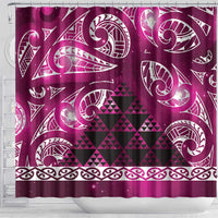 Matariki New Zealand Shower Curtain NZ Niho Taniwha Maori New Year Pink Galaxy