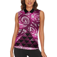 Matariki New Zealand Women Sleeveless Polo Shirt NZ Niho Taniwha Maori New Year Pink Galaxy LT14 - Polynesian Pride