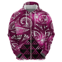 Matariki New Zealand Zip Hoodie NZ Niho Taniwha Maori New Year Pink Galaxy