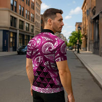 Matariki New Zealand Zipper Polo Shirt NZ Niho Taniwha Maori New Year Pink Galaxy