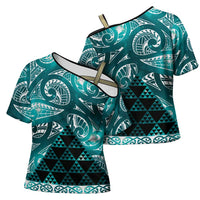 Matariki New Zealand Cross Shoulder Shirt NZ Niho Taniwha Maori New Year Cyan Galaxy