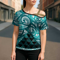 Matariki New Zealand Cross Shoulder Shirt NZ Niho Taniwha Maori New Year Cyan Galaxy