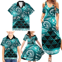Matariki New Zealand Family Matching Summer Maxi Dress and Hawaiian Shirt NZ Niho Taniwha Maori New Year Cyan Galaxy LT14 - Polynesian Pride
