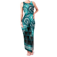 Matariki New Zealand Family Matching Tank Maxi Dress and Hawaiian Shirt NZ Niho Taniwha Maori New Year Cyan Galaxy LT14 Mom's Dress Cyan - Polynesian Pride
