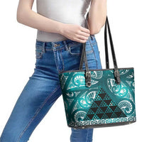 Matariki New Zealand Leather Tote Bag NZ Niho Taniwha Maori New Year Cyan Galaxy