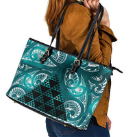 Matariki New Zealand Leather Tote Bag NZ Niho Taniwha Maori New Year Cyan Galaxy