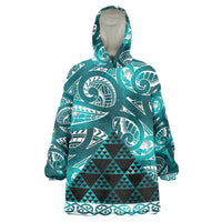 Matariki New Zealand Wearable Blanket Hoodie NZ Niho Taniwha Maori New Year Cyan Galaxy