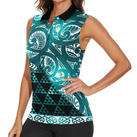Matariki New Zealand Women Sleeveless Polo Shirt NZ Niho Taniwha Maori New Year Cyan Galaxy LT14 - Polynesian Pride