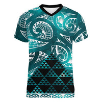 Matariki New Zealand Women V-Neck T-Shirt NZ Niho Taniwha Maori New Year Cyan Galaxy LT14 Female Cyan - Polynesian Pride