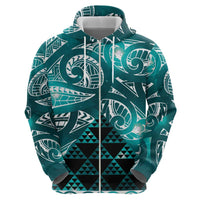 Matariki New Zealand Zip Hoodie NZ Niho Taniwha Maori New Year Cyan Galaxy