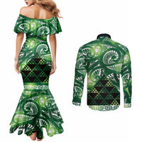 Matariki New Zealand Couples Matching Mermaid Dress and Long Sleeve Button Shirt NZ Niho Taniwha Maori New Year Green Galaxy LT14 - Polynesian Pride