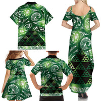 Matariki New Zealand Family Matching Summer Maxi Dress and Hawaiian Shirt NZ Niho Taniwha Maori New Year Green Galaxy LT14 - Polynesian Pride
